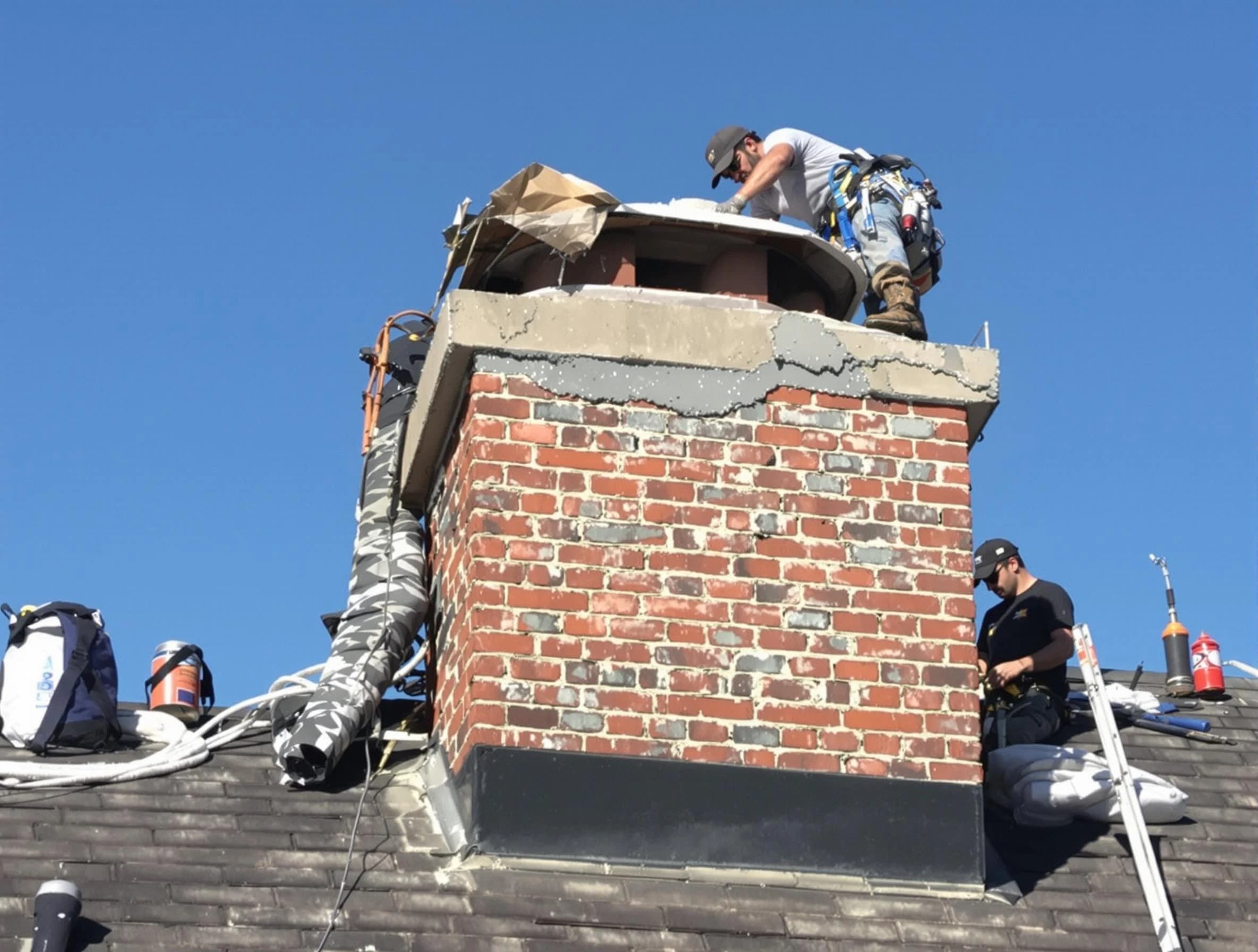 Franklin Chimney Sweep installing a custom chimney crown in Franklin, NJ