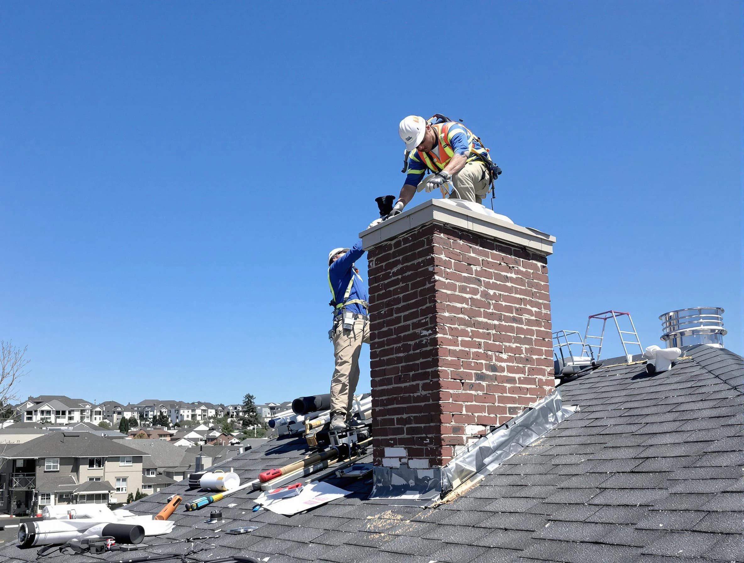 Franklin Chimney Sweep repairing a chimney crown in Franklin, NJ