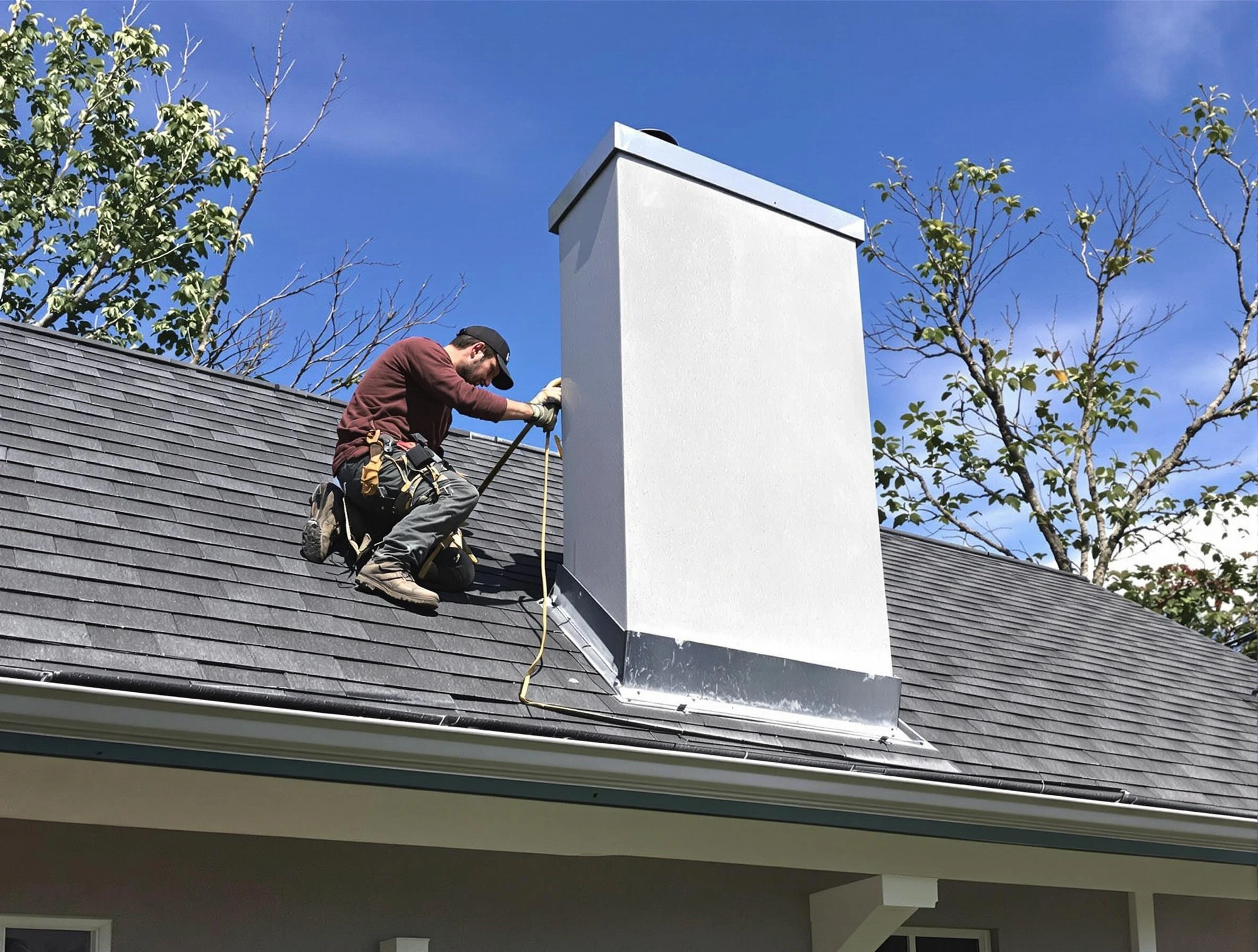 Franklin Chimney Sweep team member finishing chimney construction in Franklin, NJ